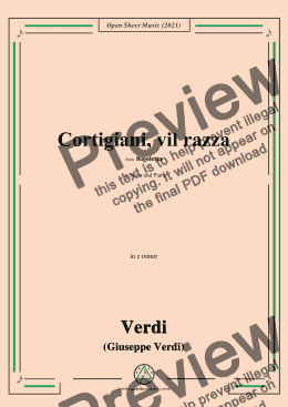 page one of Verdi-Cortigiani,vil razza,in e minor,from Rigoletto(Melodramma in tre atti),for Voice and Piano