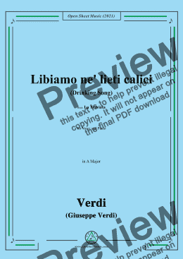 page one of Verdi-Libiamo ne' lieti calici(Drinking Song),in A Major,Act 1 No.3,from La Traviata,for Voice and Piano