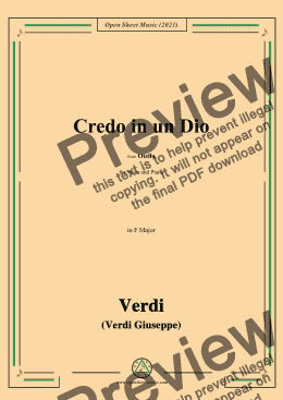 page one of Verdi-Credo in un Dio,in F Major,from Otello,for Voice and Piano