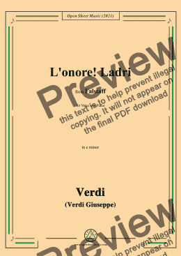 page one of Verdi-L'onore!Ladri,in e minor,from Falstaff,for Voice and Piano