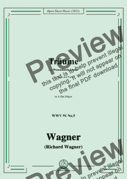 page one of Wagner-Träume,in A flat Major,WWV 91 No.5,from Wesendonck-Lieder,for Voice and Piano