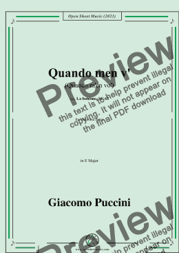 page one of Puccini-Quando men vo(Quando m'en vo'),in E Major,for Voice and Piano