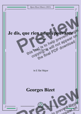 page one of Bizet-Je dis,que rien ne m'épouvante,in E flat Major,from Carmen,in or,for Voice and Piano