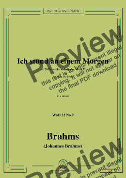 page one of Brahms-Ich stund an einem Morgen,in a minor,for Voice and Piano