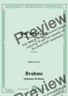 page one of Brahms-Der tote Gast (Es pochet ein Knabe leise an Feinsliebchens Fensterlein),in g minor,for Voice and Piano