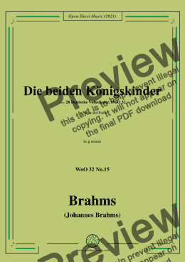 page one of Brahms-Die beiden Konigskinder (Ach Elselein,liebes Elselein mein),in g minor,for Voice and Piano