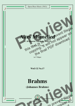 page one of Brahms-Altes Minnelied (Ich fahr dahin,wenn es muss sein),in F Major,for Voice and Piano