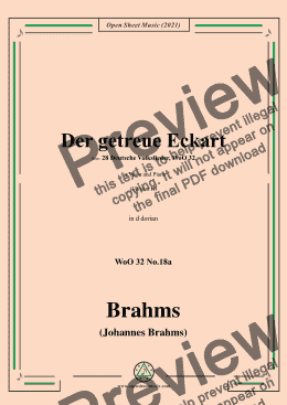 page one of Brahms-Der getreue Eckart (In der finstern Mitternacht),in d dorian,for Voice and Piano