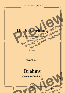 page one of Brahms-Die Versuchung (Feinsliebchen,du sollst mir nicht barfuss gehn),in a minor,for Voice and Piano