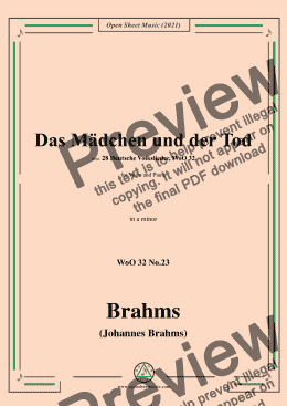 page one of Brahms-Das Madchen und der Tod (Es ging ein Maidlein zarte),for Voice and Piano