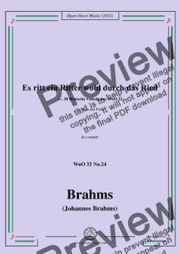 page one of Brahms-Es ritt ein Ritter wohl durch das Ried,in e minor,for Voice and Piano