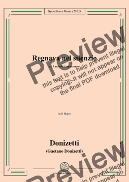 page one of Donizetti-Regnava nel silenzio,in D Major,from Lucia di Lammermoor,for Voice and Piano