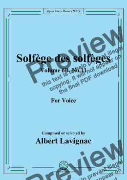 page one of Lavignac-Solfege des solfeges,Volume 6B No.11,for Voice