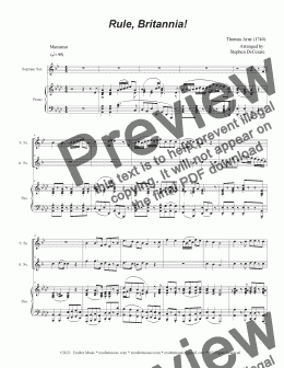 page one of Rule, Britannia! (Duet for Soprano and Alto Saxophone)