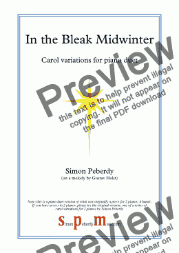 page one of In the Bleak Midwinter Carol variations for Piano Duet (An arrangement of a piece originally for 2 pianos, 4 hands)