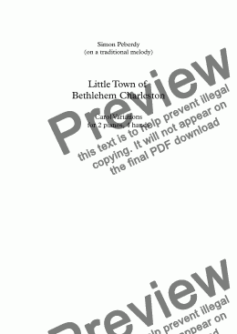 page one of Little Town of Bethlehem Charleston Carol variations for Piano Duet (Original version is for 2 pianos. 4 hands)