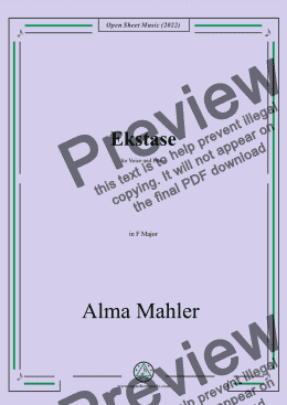 page one of Alma Mahler-Ekstase,in F Major,for Voice and Piano