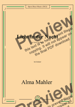 page one of Alma Mahler-Licht in der Nacht,in d minor,for Voice and Piano