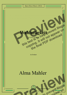 page one of Alma Mahler-Waldseligkeit,in d minor,for Voice and Piano