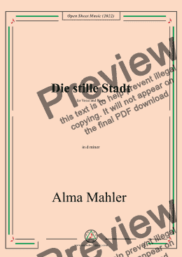 page one of Alma Mahler-Die stille Stadt,in d minor,for Voice and Piano