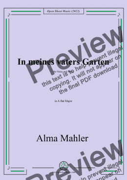 page one of Alma Mahler-In meines vaters Garten,in A flat Major,for Voice and Piano