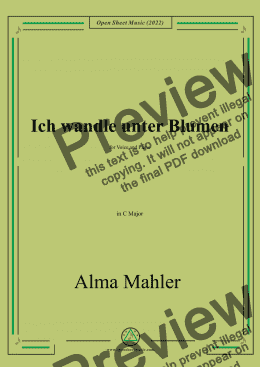 page one of Alma Mahler-Ich wandle unter Blumen,in C Major,for Voice and Piano