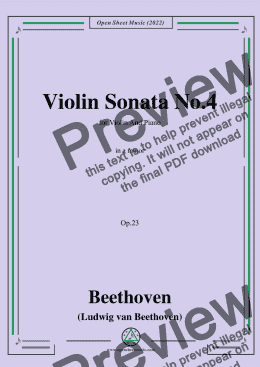 page one of Beethoven-Violin Sonata No.4 in a minor,Op.23,for Violin and Piano