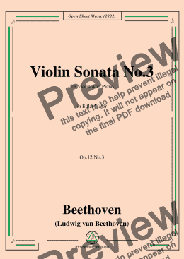 page one of Beethoven-Violin Sonata No.3 in E flat Major,Op.12 No.3,for Violin and Piano