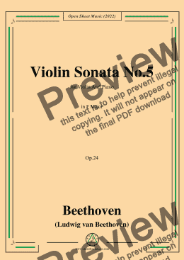 page one of Beethoven-Violin Sonata No.5 in F Major,Op.24,for Violin and Piano