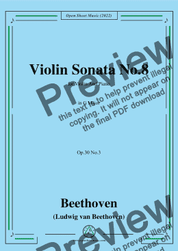 page one of Beethoven-Violin Sonata No.8 in G Major,Op.30 No.3,for Violin and Piano