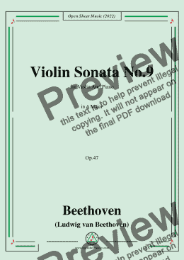 page one of Beethoven-Violin Sonata No.9 in A Major,Op.47,for Violin and Piano