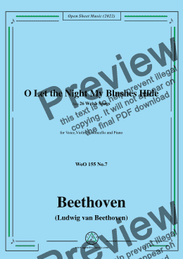 page one of Beethoven-O Let the Night My Blushes Hide,for Violin,Cello,Voice and Piano