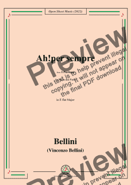 page one of Bellini-Ah!per sempre,in E flat Major,from I Puritani,for Voice and Piano