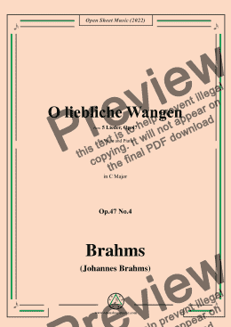 page one of Brahms-O liebliche Wangen,Op.47 No.4 in C Major