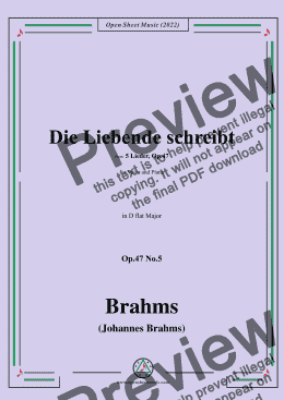 page one of Brahms-Die Liebende schreibt,Op.47 No.5 in D flat Major