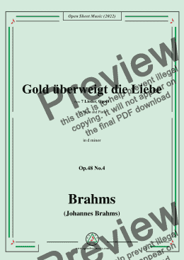 page one of Brahms-Gold uberweigt die Liebe,Op.48 No.4 in d minor