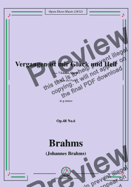 page one of Brahms-Vergangen ist mir Gluck und Heil,Op.48 No.6 in g minor