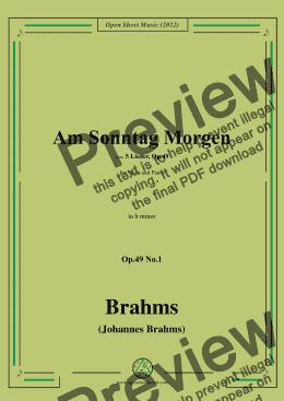 page one of Brahms-Am Sonntag Morgen,Op.49 No.1 in b minor