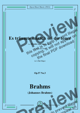 page one of Brahms-Es traumte mir,ich sei dir teuer,Op.57 No.3 in A flat Major