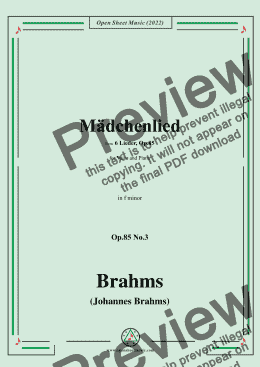 page one of Brahms-Madchenlied,Op.85 No.3 in f minor