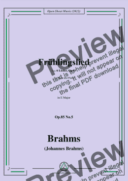 page one of Brahms-Fruhlingslied,Op.85 No.5 in E Major