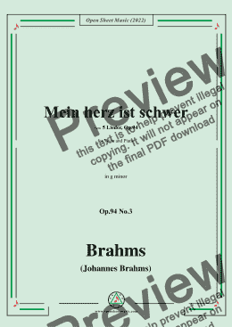 page one of Brahms-Mein herz ist schwer,Op.94 No.3 in g minor