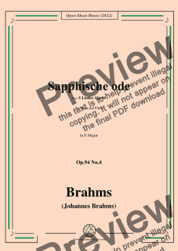 page one of Brahms-Sapphische ode,Op.94 No.4 in E Major