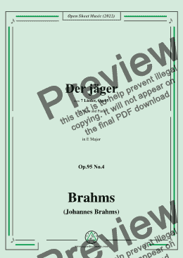 page one of Brahms-Der jager,Op.95 No.4 in E Major