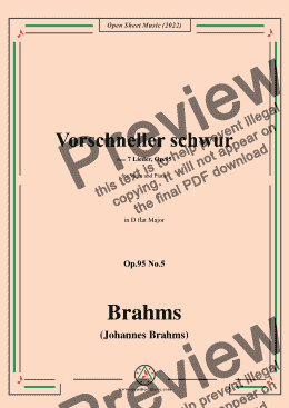 page one of Brahms-Vorschneller schwur,Op.95 No.5,in D flat Major