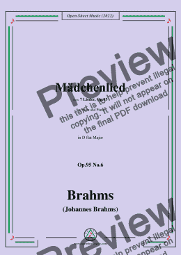 page one of Brahms-Madchenlied,Op.95 No.6,in D flat Major