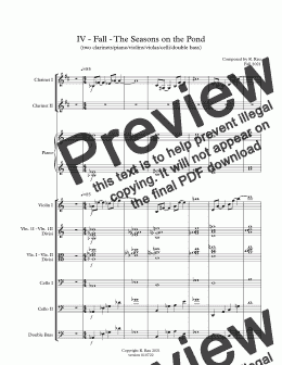 page one of Seasons on the Pond - (two clarinets/piano/violins/violas/cellos/double bass) - IV - Fall