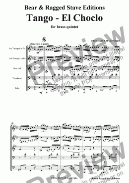 page one of Tango - El Choclo for brass quintet