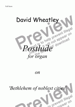 page one of Postlude on 'Bethlehem of noblest cities' for solo organ by David Wheatley