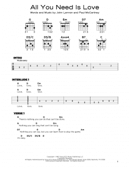 page one of All You Need Is Love (Really Easy Guitar)